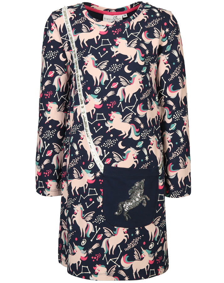 Jersey-Kleid PEGASUS AOP mit Tasche in navy
