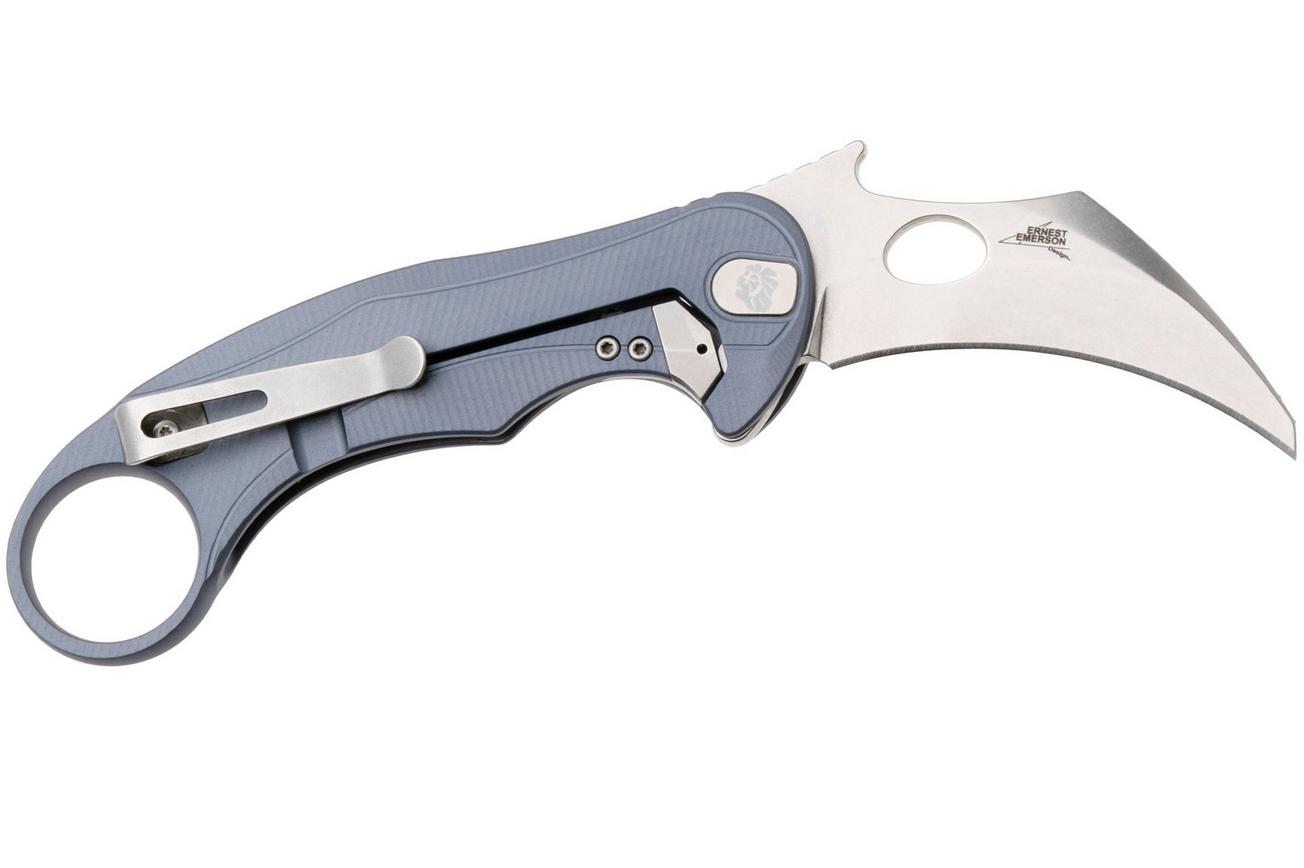 LionSteel L.E.One Mid LE2-IS, Stonewashed M390, Ice Blue Aluminum, karambit zakmes