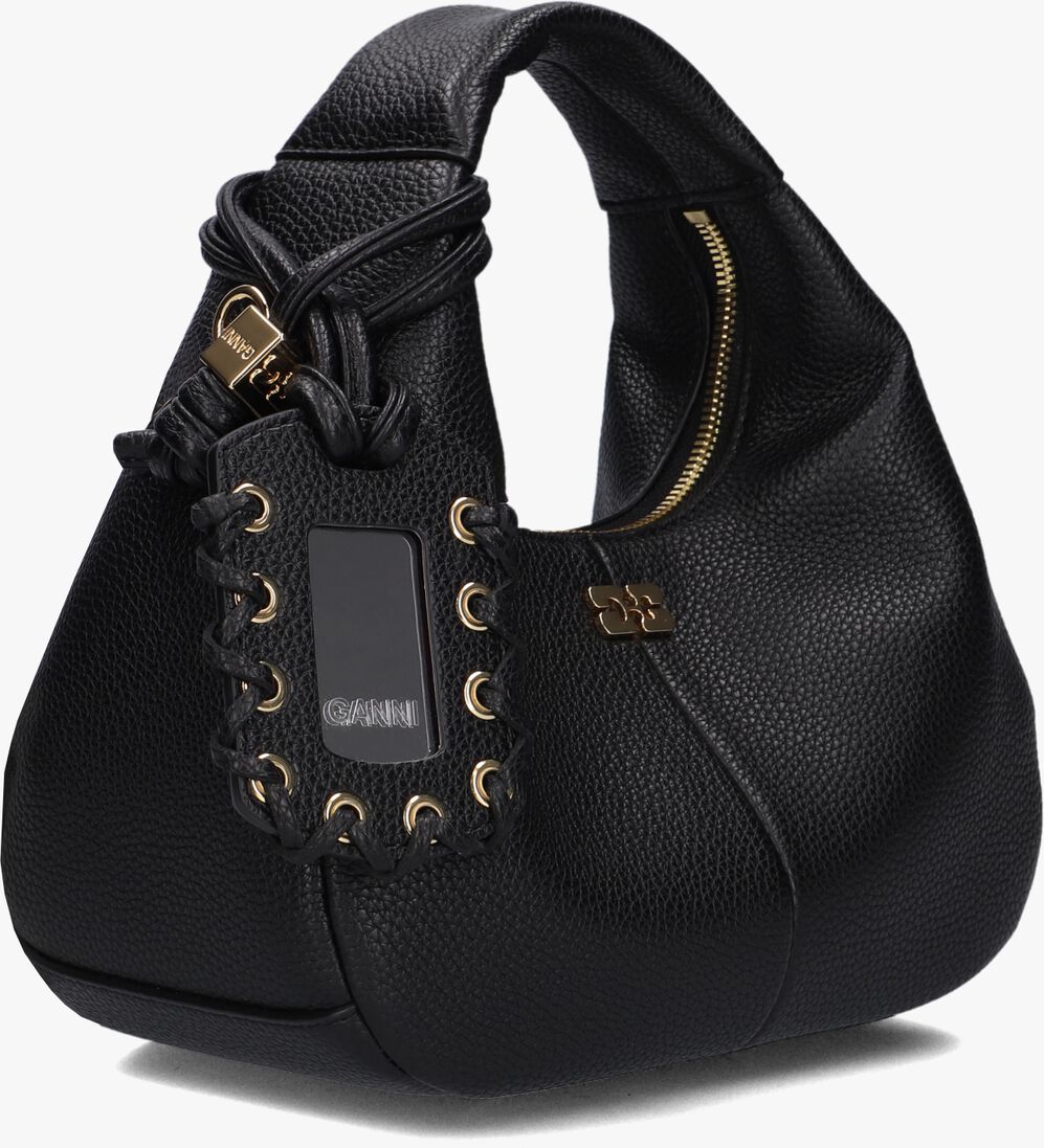 zwarte ganni handtas hobo mini grained
