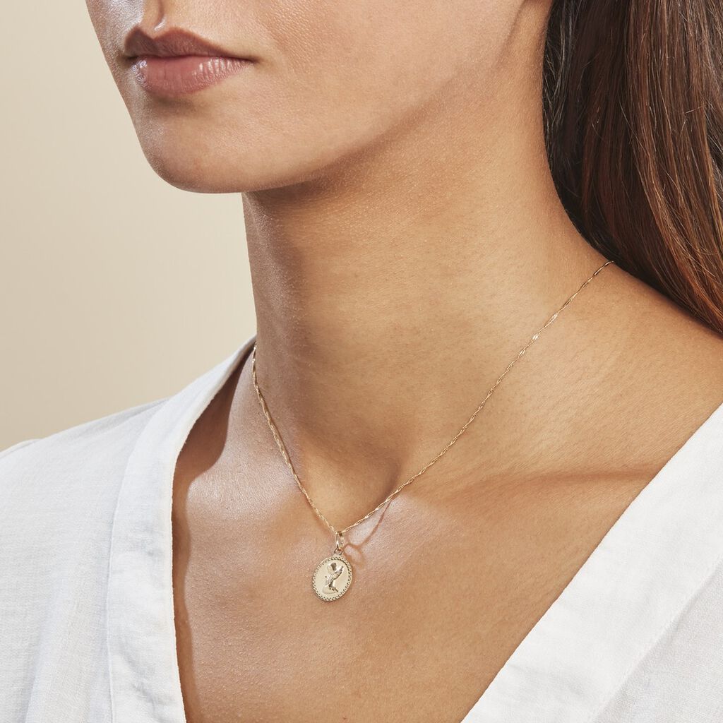 Pendentif Ange Rond Cisele Or Jaune