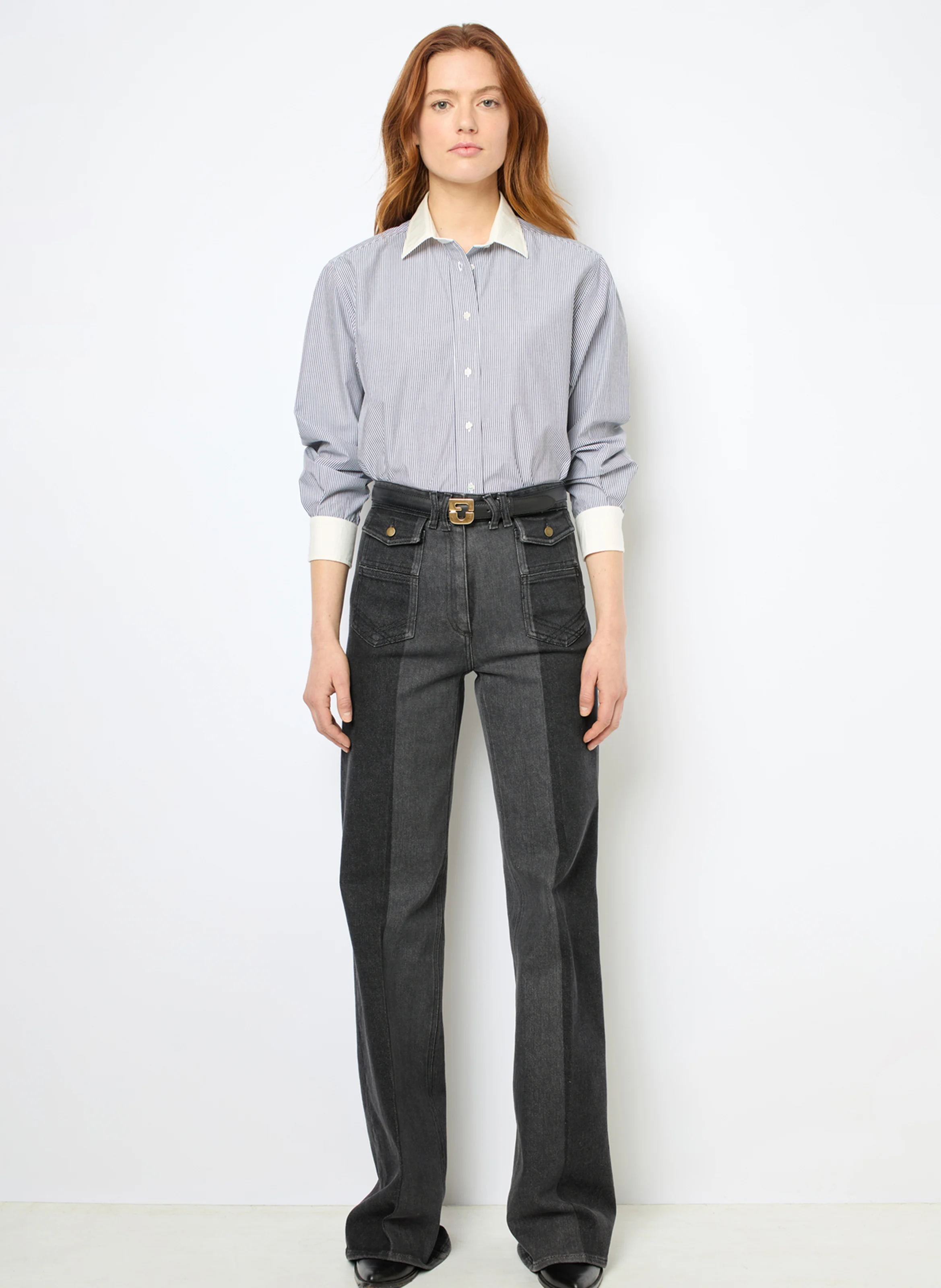 CLYDE - Chemise col classique rayée en coton | Gris