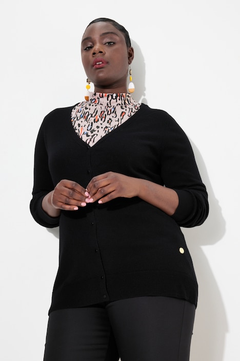 Strickjacke, edle Merinowolle, V-Ausschnitt, Knopfleiste