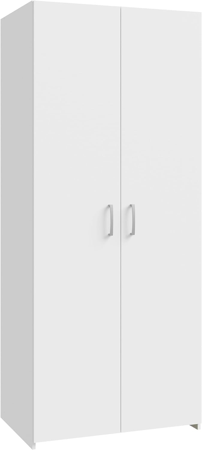 Forte ECONOBOX klassischer Kleiderschrank 80, Schrank mit Zwei Drehtüren und Einlegeböden, Holzwerkstoff, Weiß, 79,7 cm breit, 190,5 cm hoch, 54,4 cm tief