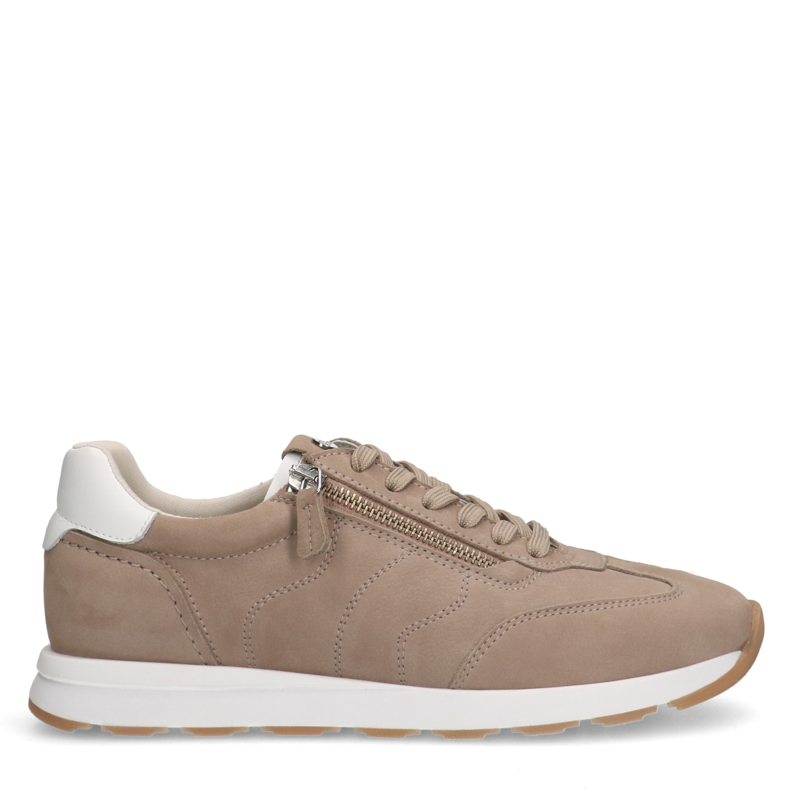 Taupe nubuck sneakers met rits