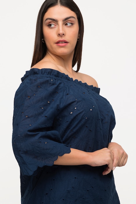 Carmenbluse, schulterfrei, A-Linie, Spitze, Halbarm