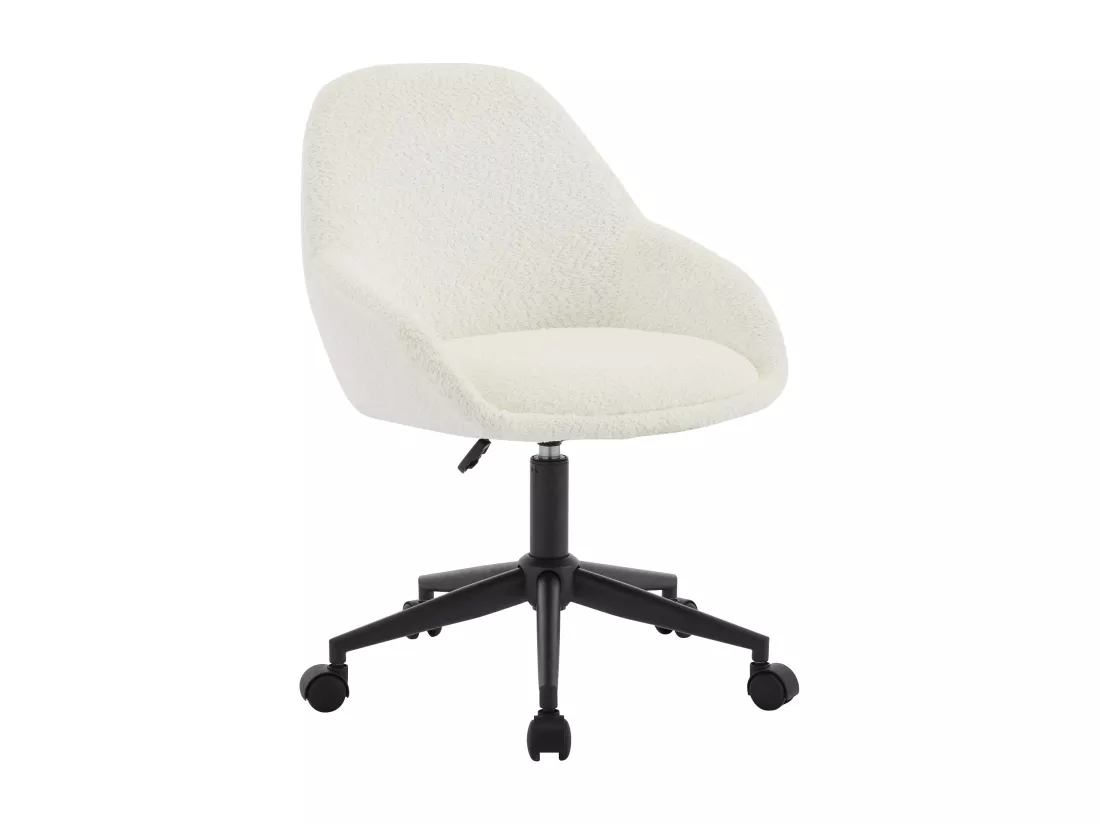 Chaise de bureau - Tissu bouclette - Blanc ivoire - Hauteur réglable - NAODY
