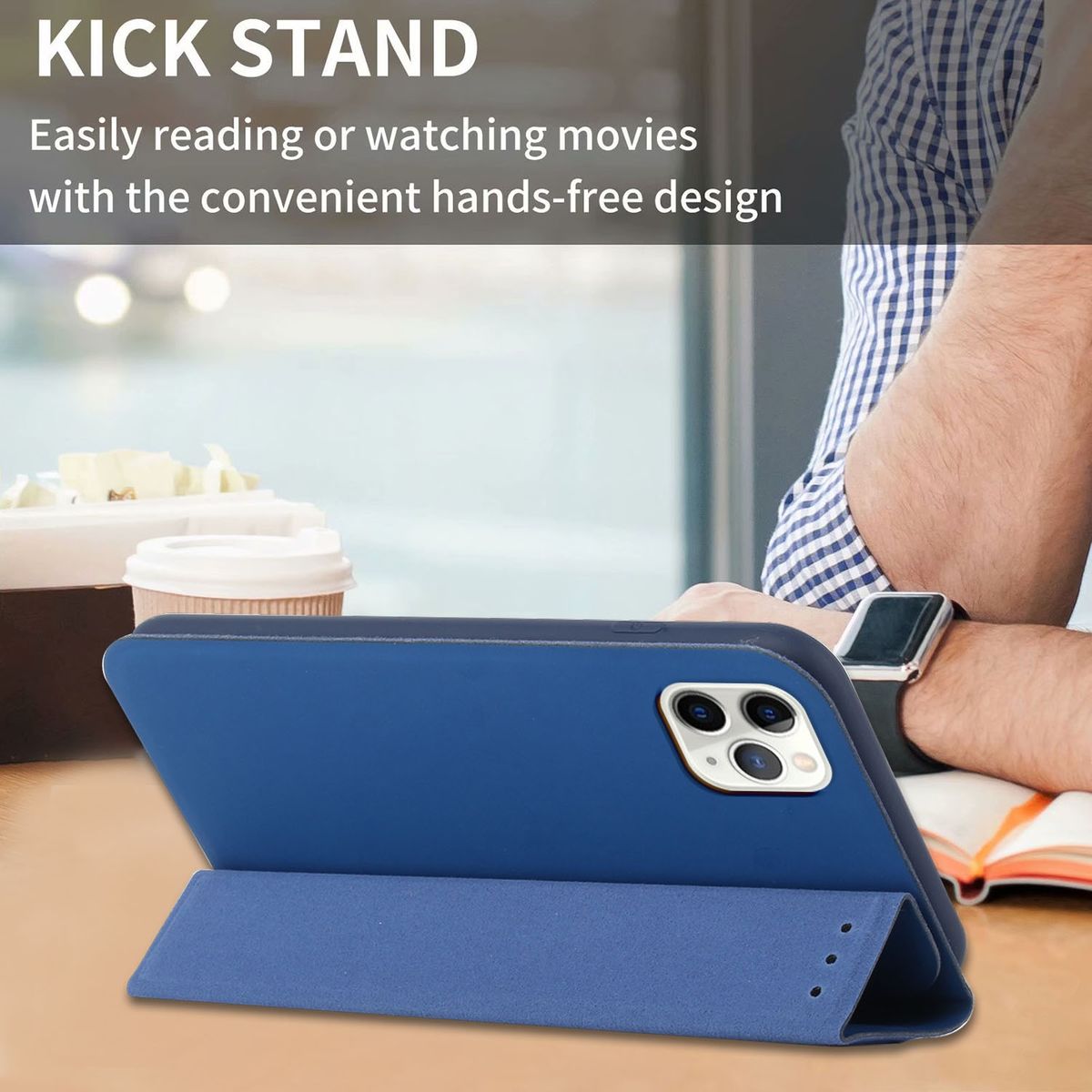 Hülle Handy Schutz für Apple iPhone 13 Pro Max Case Flip Cover Tasche Etuis Blau