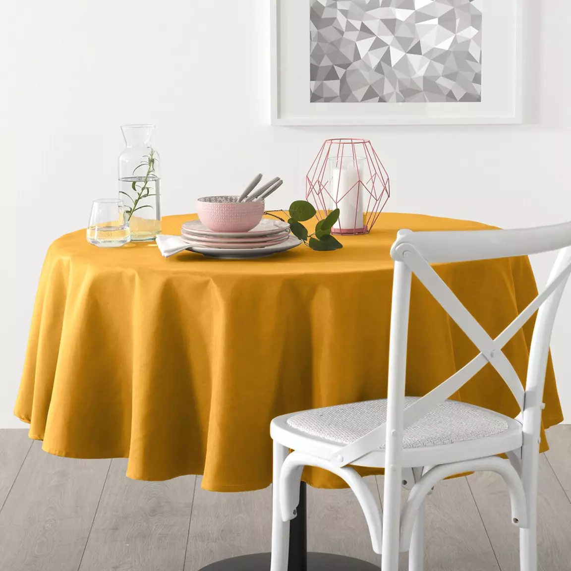 Nappe ronde anti tache (D180 cm) Mina Jaune ocre