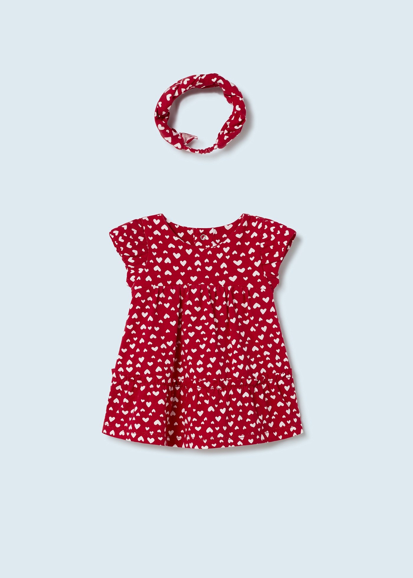 Vestido com faixa de cabelo em algodão sustentável para recém-nascido