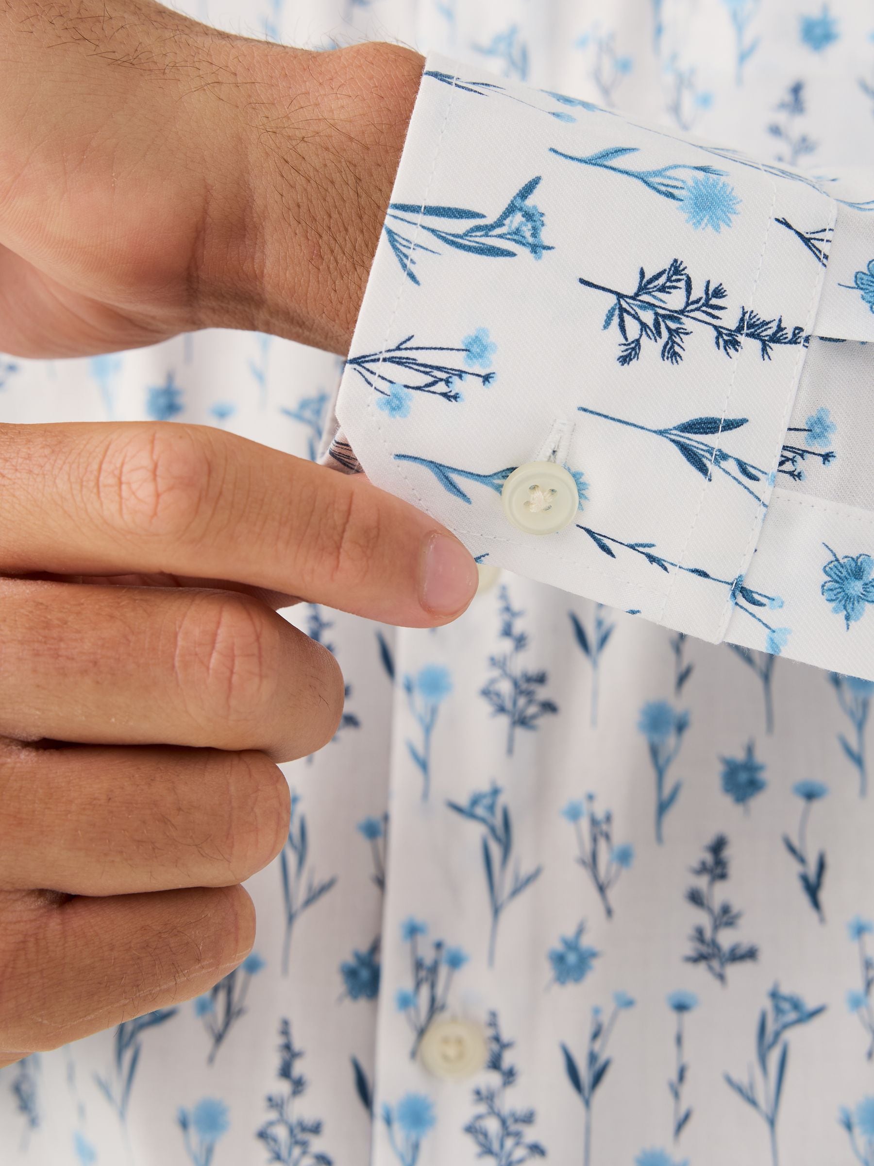 White Blue Floral Print - Overhemd met lange mouwen
