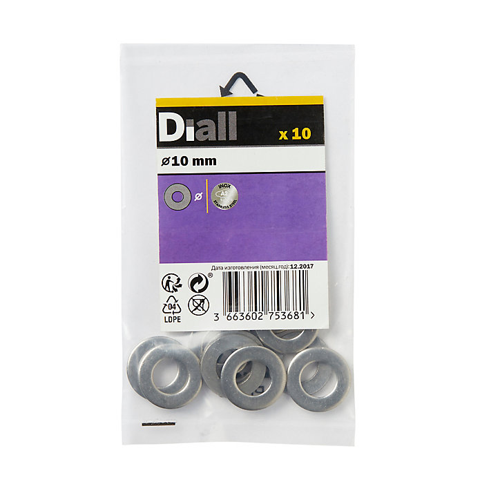 Rondelles plates de taille moyenne en acier inoxydable A2 ø 10mm - 10 pièces