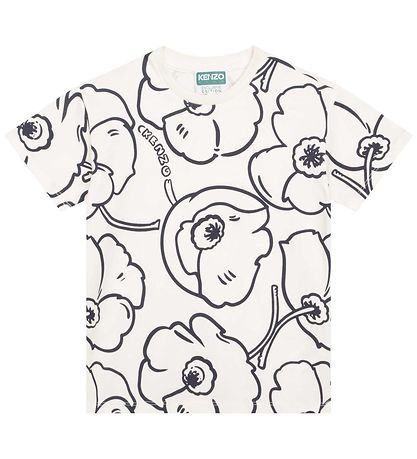 Kenzo T-Shirt - Exklusive Edition - Creme/Schwarz m. Blumen