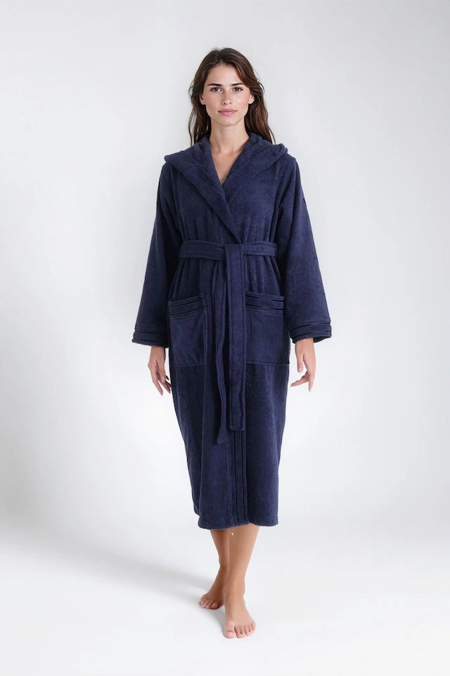Bruno Banani Damenbademantel »Clement, ideal für Sauna & Spa, Hotelbademantel, Morgenmantel«, 1 Stk. 100% Baumwolle, einfarbig, glänzende Streifen-Bordüre, Taschen, XS-3XL