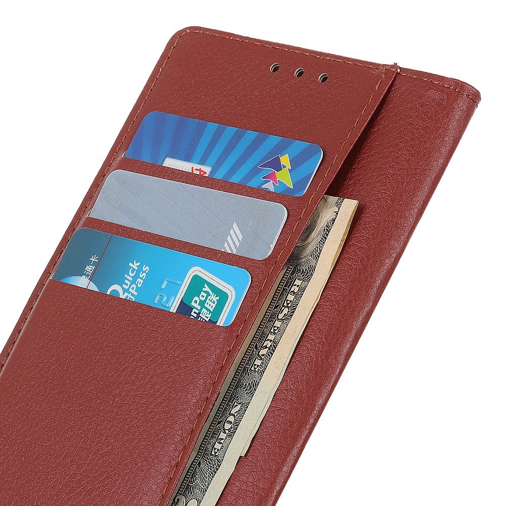 iPhone 16 Leder Tasche Flip Cover Litchi Look - Braun