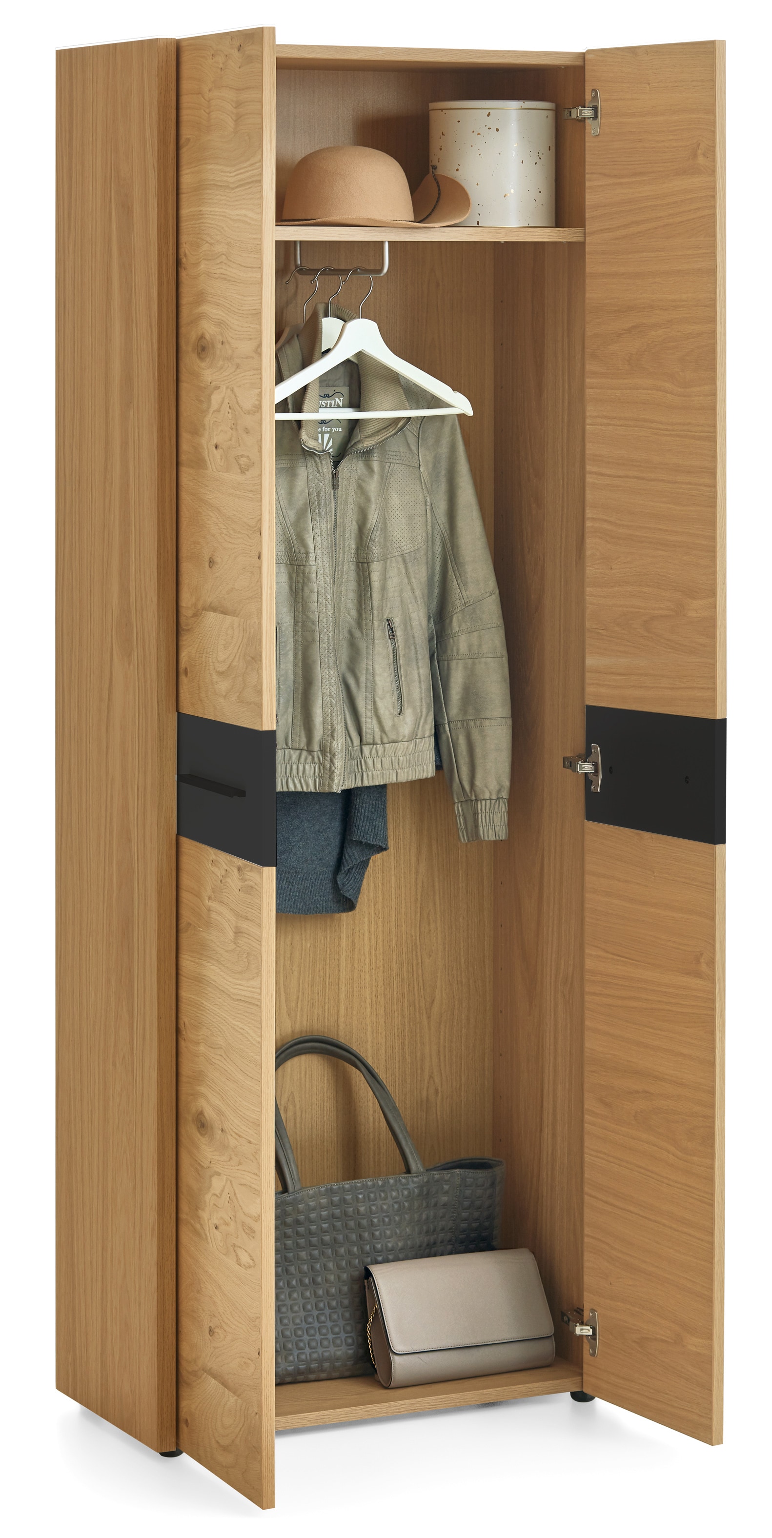VOSS Garderobenschrank LEVIO 73 x 193 cm Eiche/ Lack matt schwarz