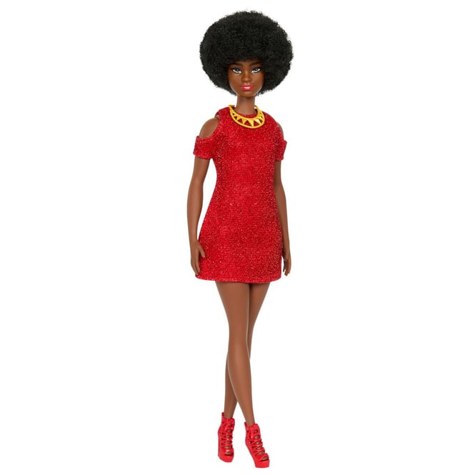 Barbie - Fashionista Puppe - Schwarze Haare - Rotes Kleid