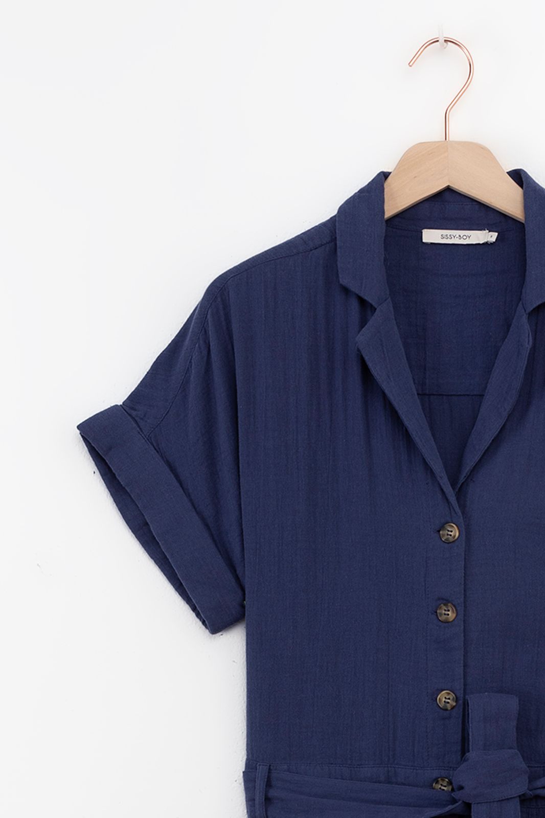 Blauwe jumpsuit met reverskraag