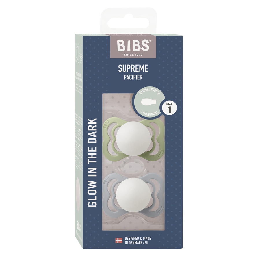 BIBS Pacifier Supreme Latex Sage Glow/Cloud Glow Size 1 2pcs