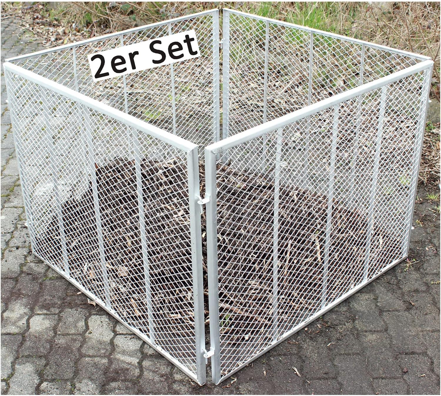 2X Komposter 100x100x80 cm Feuerverzinkt Metallkomposter aus Streckmetall Gartenkomposter für 800 Liter Kompost Kompostbehälter Biokomposter