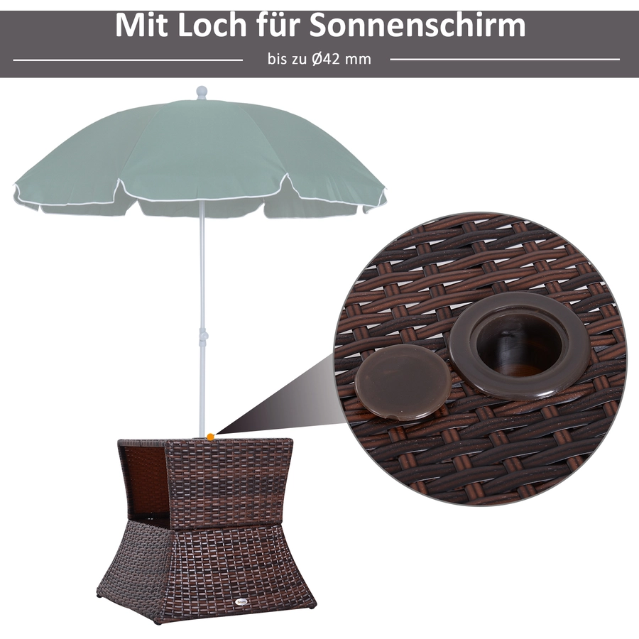 Outsunny Rattan-Gartentisch mit Sonnenschirm-Halterung braun