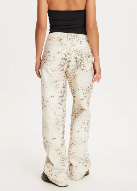 Broek met leopard print off-white (WIT.O)