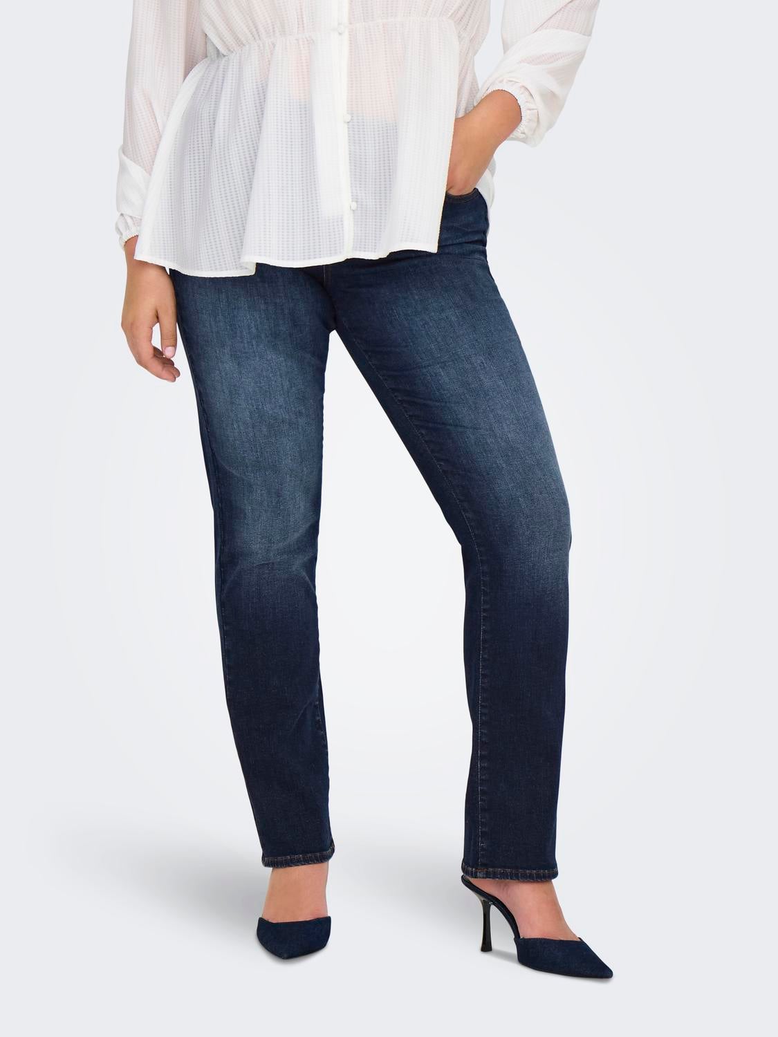 CARALICIA Mittlere Taille Gerade geschnitten Jeans Dark Blue Denim