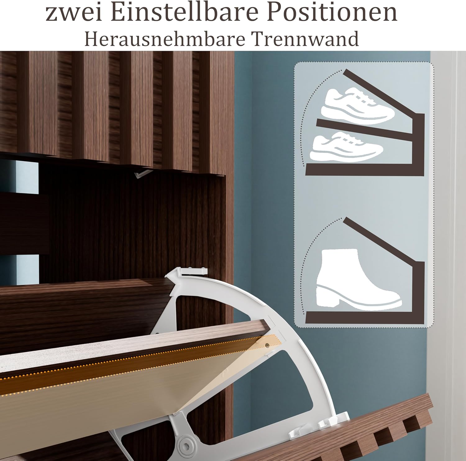 UEV Schuhschrank mit 4 Klappen Holz Schmal Schuhkipper Schuhkommode mit Kippschutz, Schuhaufbewahrung, Flurkommode Schuhregal Flur, Verstellbare Trennwände für Verschiedene Schuhtypen Dunkelbraun