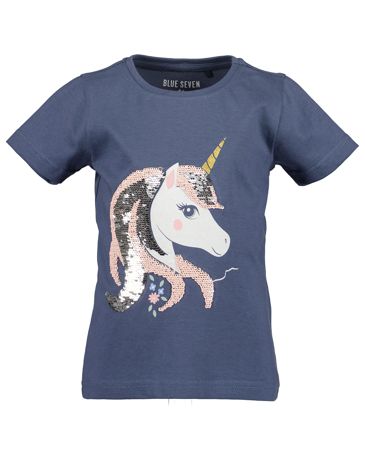 T-Shirt GLITTER UNICORN mit Wendepailletten in blau