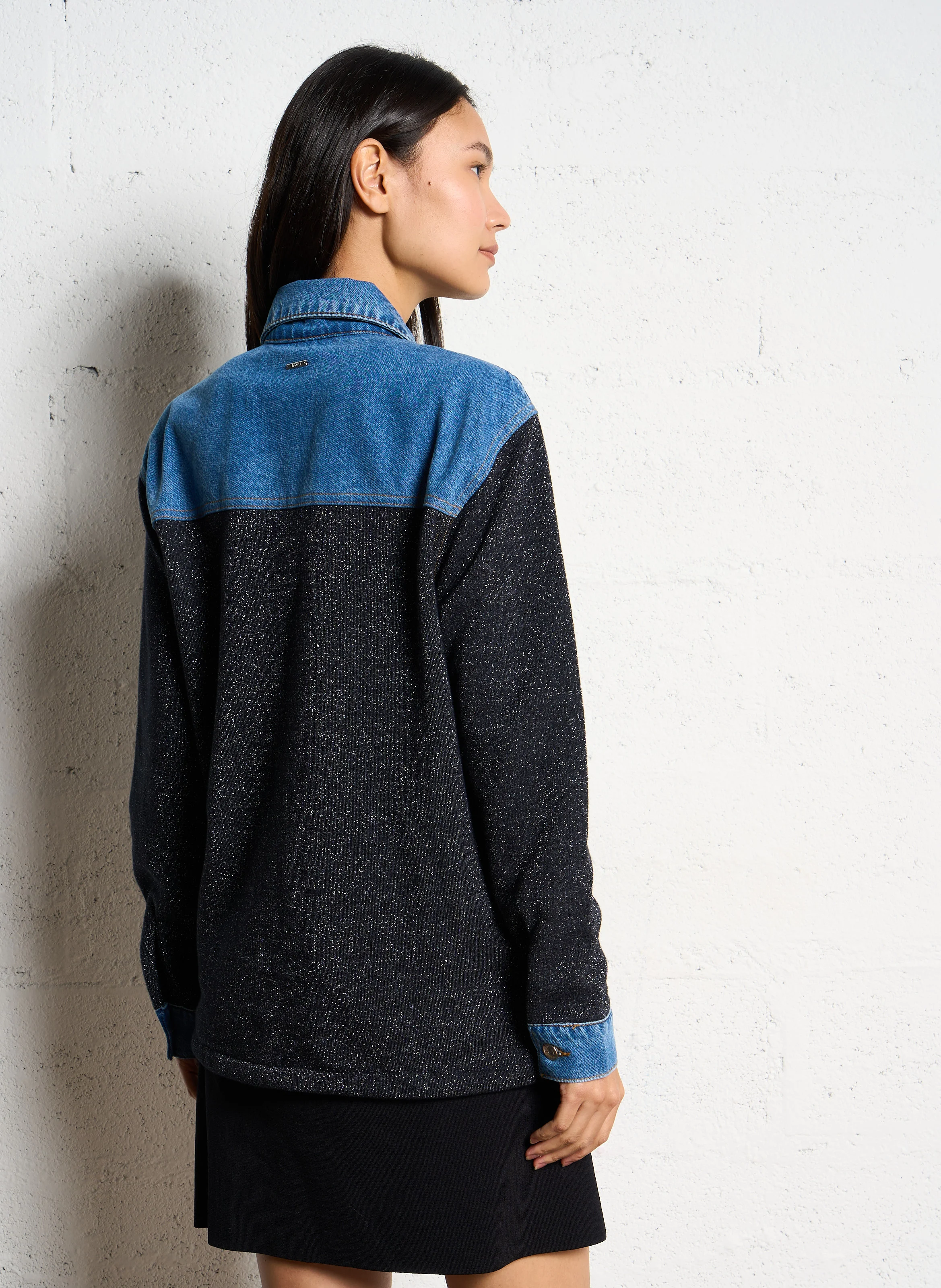 Surchemise bi matière en coton mélangé | Bleu