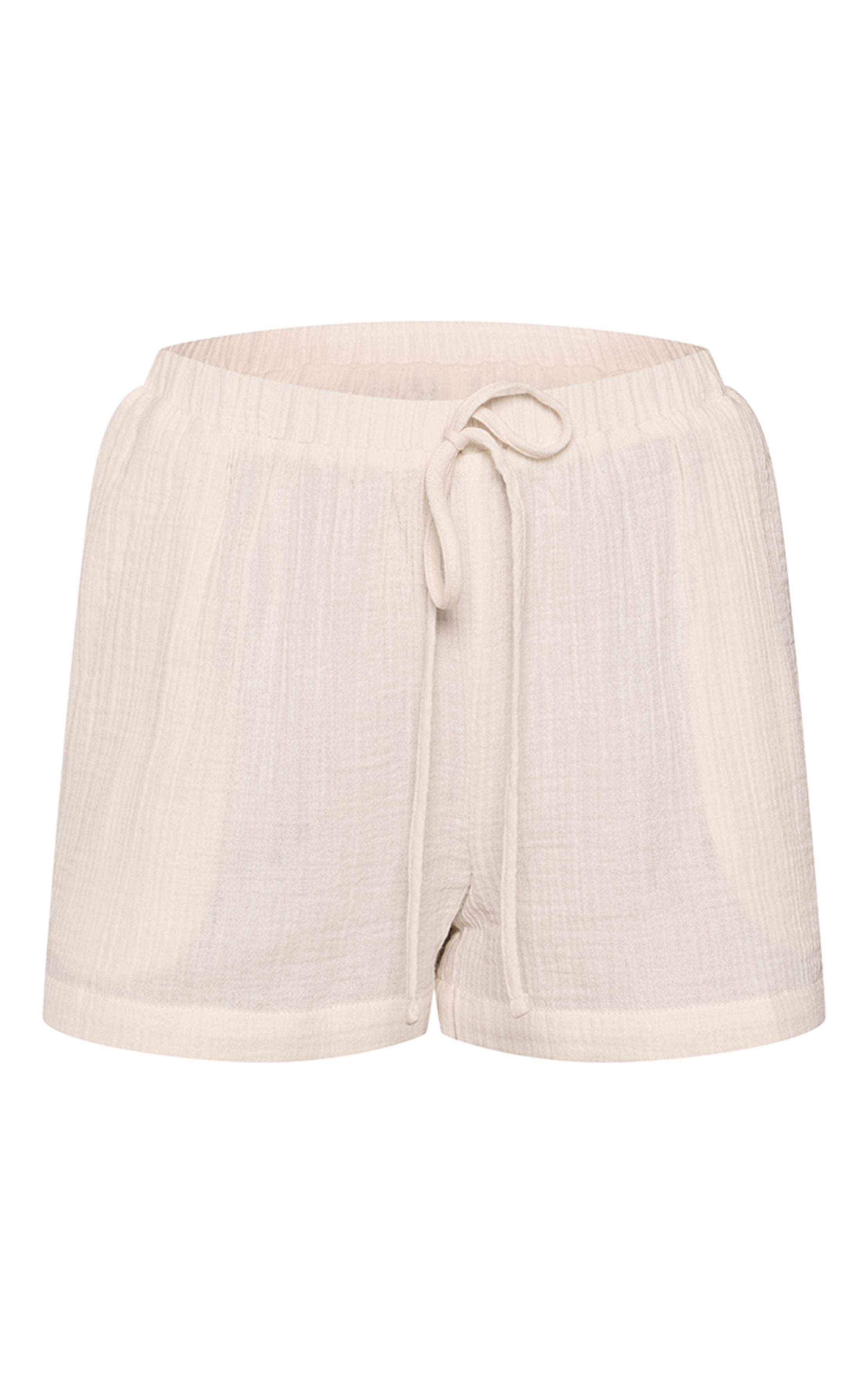 Ecru Short Coordonné Aspect Lin Texturé