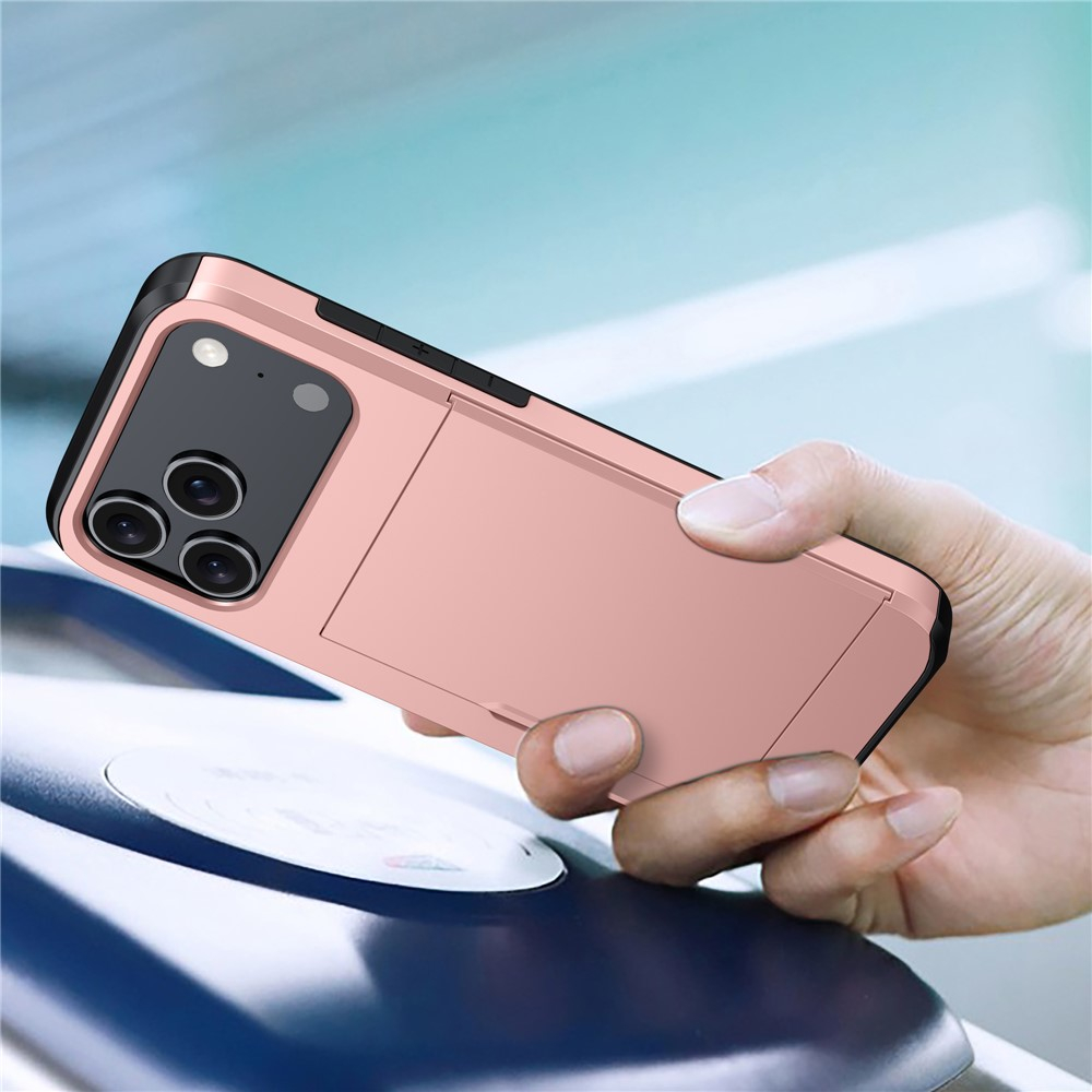 iPhone 17 Pro Hybrid Hardcase Hülle mit integriertem Karten Portemonnaie (aufschiebbar) - Schwarz