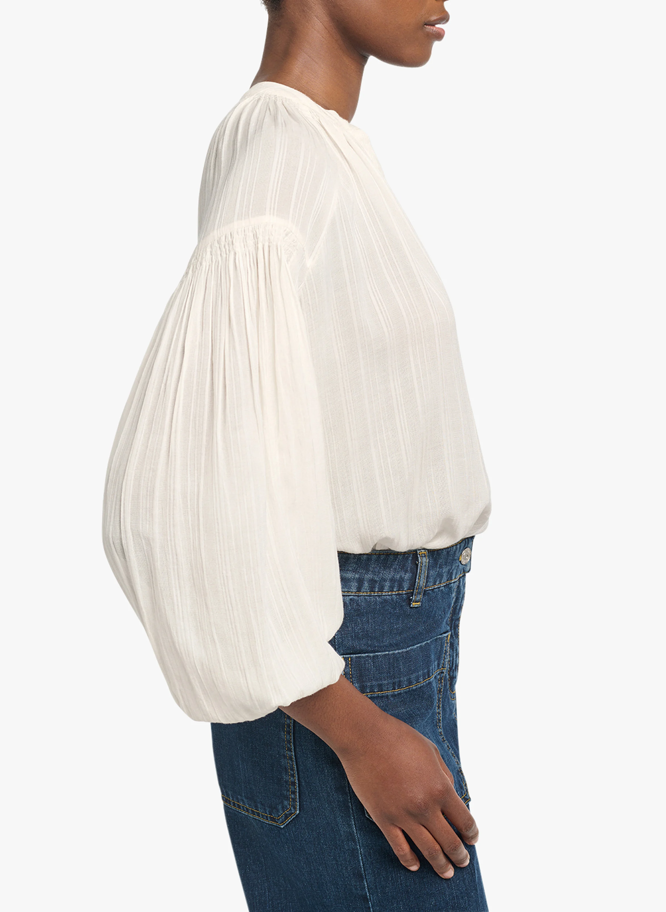NIPOA - Top col tunisien en voile de coton | Blanc