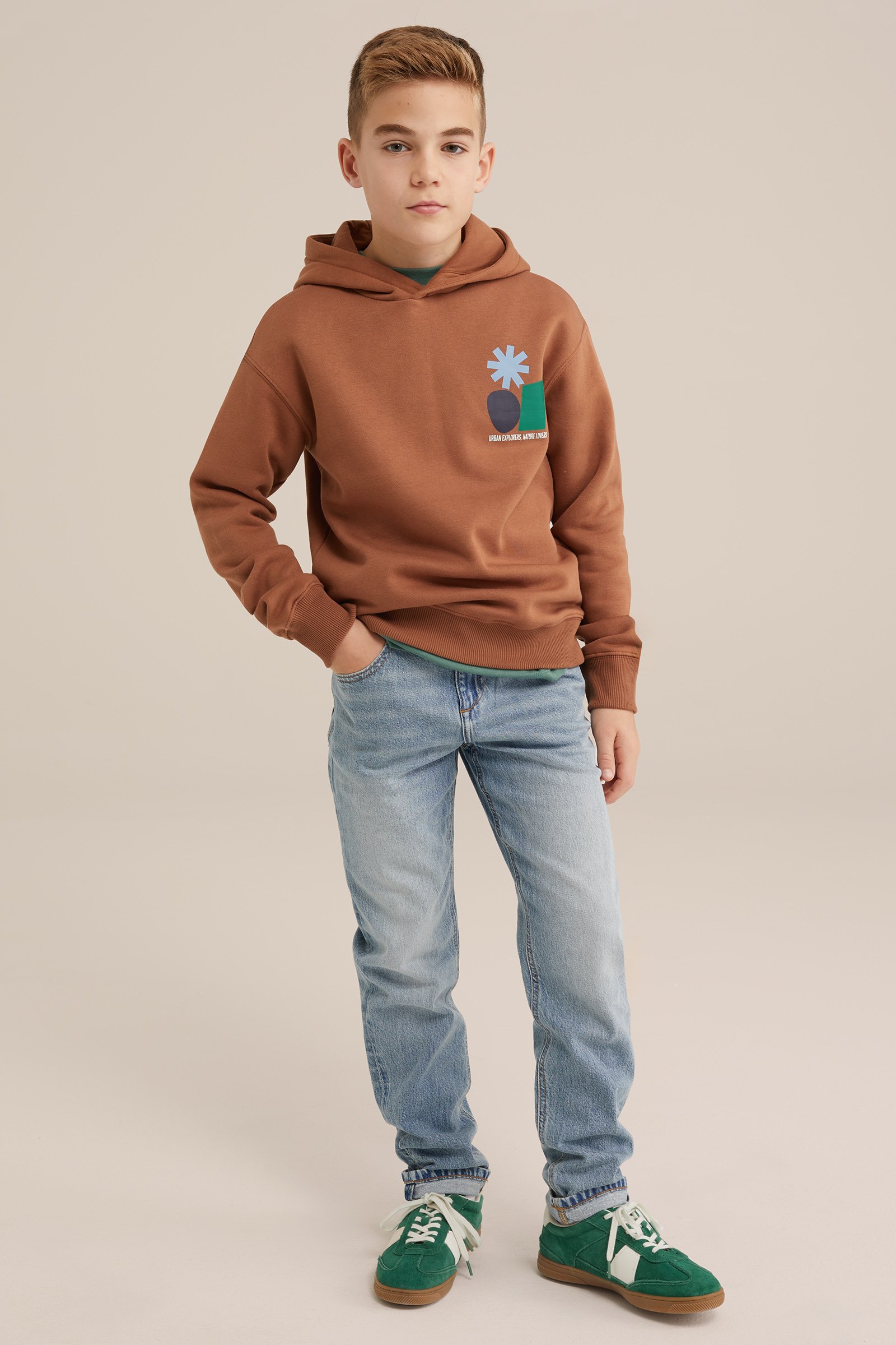 Jongens hoodie met opdruk Blue Ridge Lichtbruin