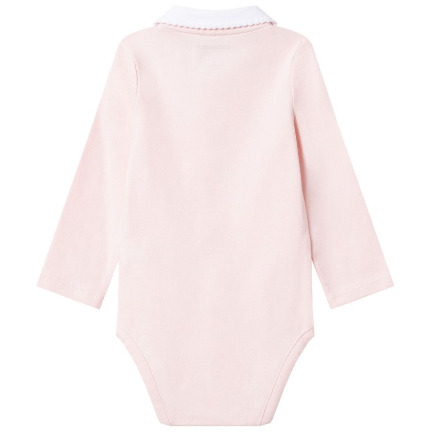 Body manches longues en coton bio à col Claudine - Rose