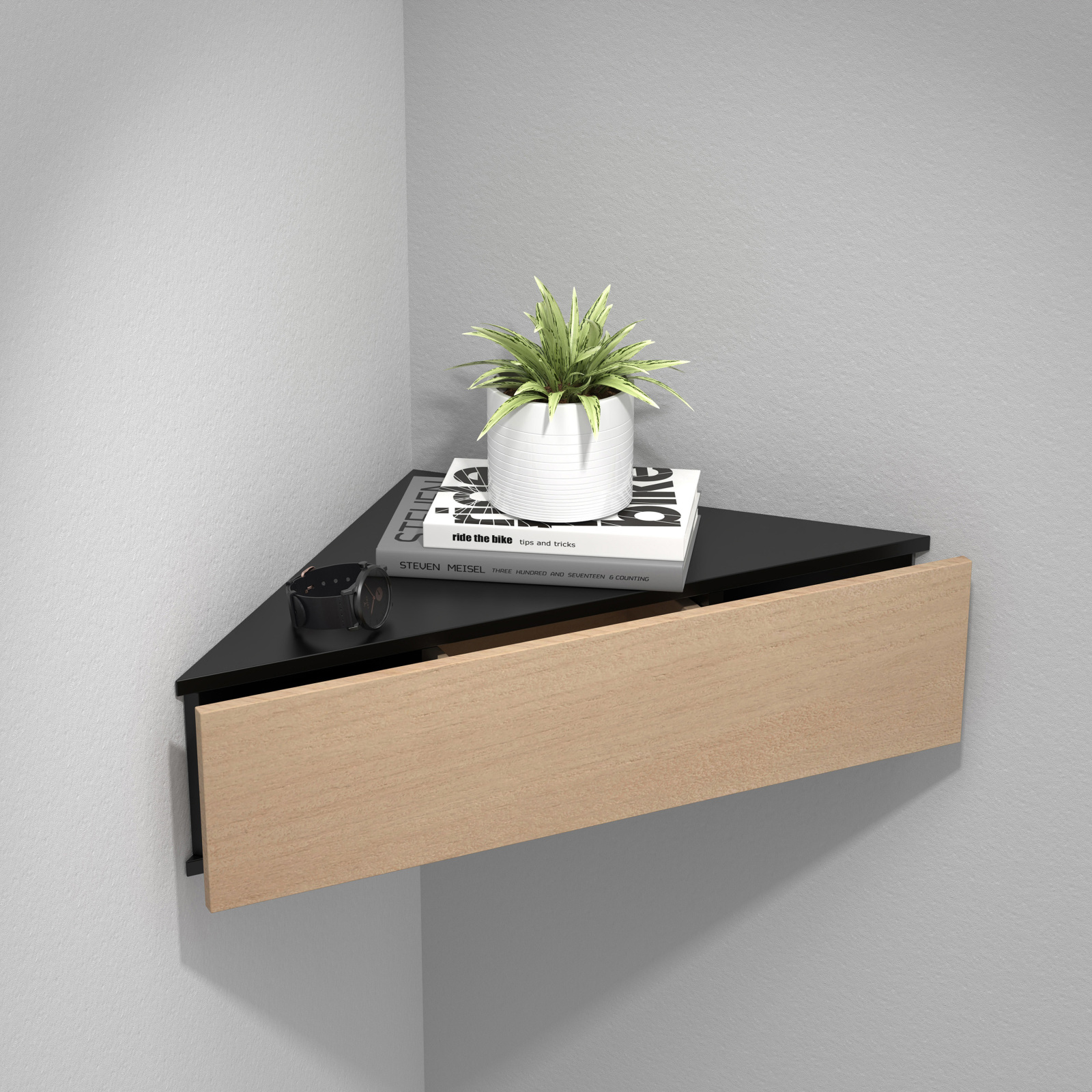 Wandschublade USAL S - schwarz-Honig Eiche - 60 cm