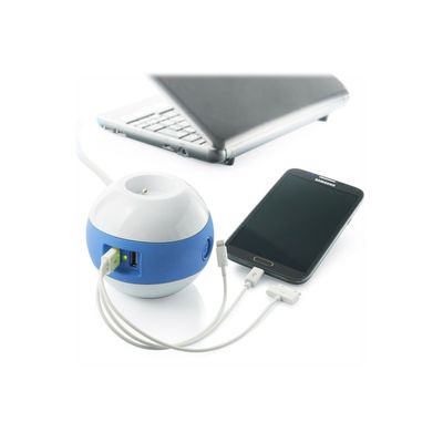WATT & CO WATTBALL - Multiprise 3 prises - 2 prises 16A + 1 prise 6A + 2 USB - blanc/bleu