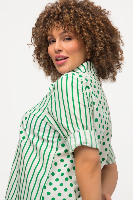 Hemdbluse, Streifen, Punkte, Hemdkragen, 3/4-Arm