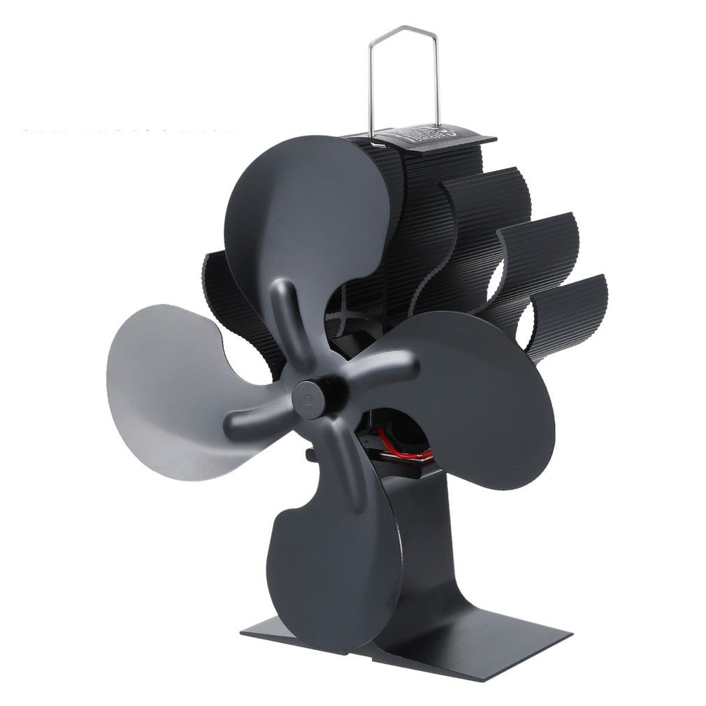 (20x17cm) Wärmebetriebener Kamin Ventilator Stromloser Lüfter Ofen Windmaschine - Schwarz