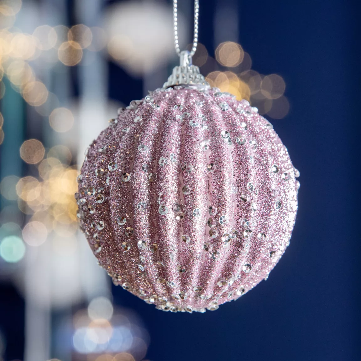 Lot de 12 boules de Noël (D80 mm) Strass pailletés Lilas