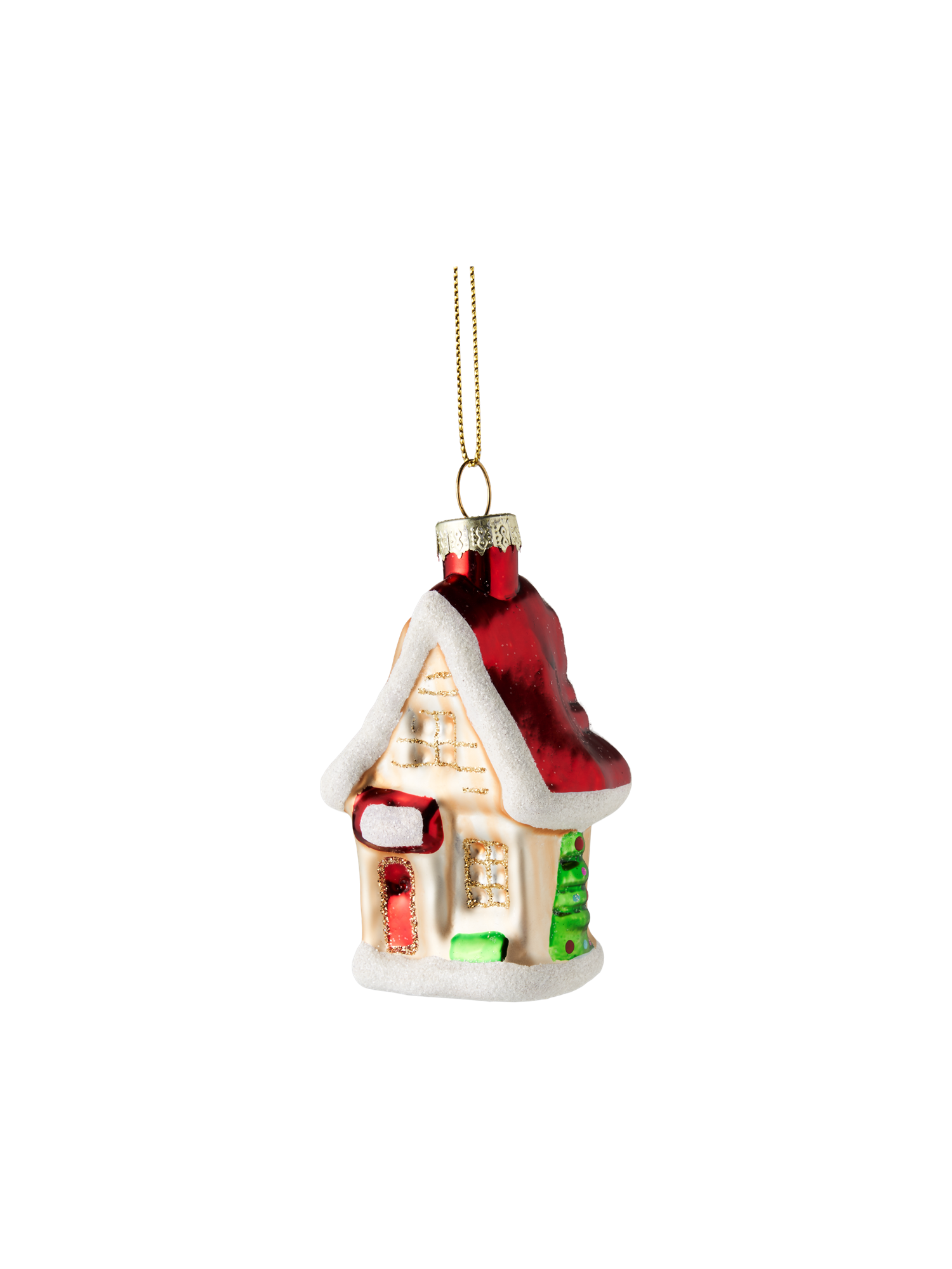 Juleophæng med hus | Glas. 7,8 cm. | Red, Gold