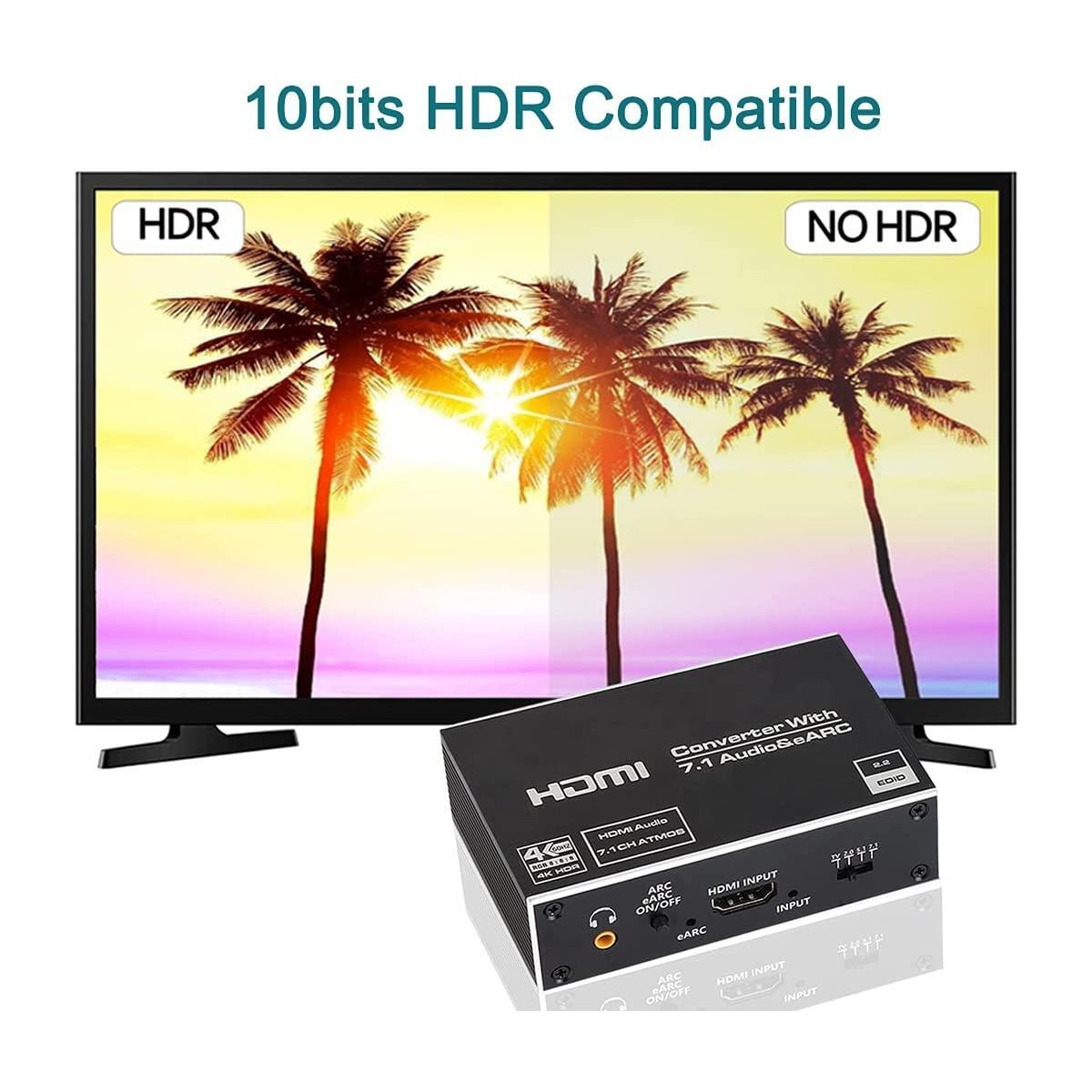 NÖRDIC HDMI Extractor 4K60Hz HDMI til HDMI + Optisk Toslink + Koaksial + 3,5 mm lyd + 7,1 CH HDMI-støtte for eARC / ARC HDR Dolby ATMOS
