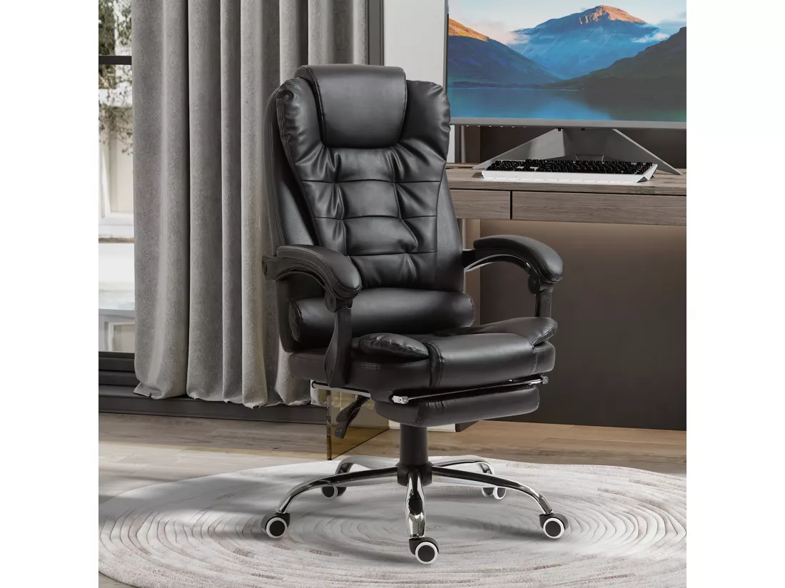 Fauteuil de bureau fauteuil manager grand confort réglable dossier inclinable repose-pied revêtement synthétique noir