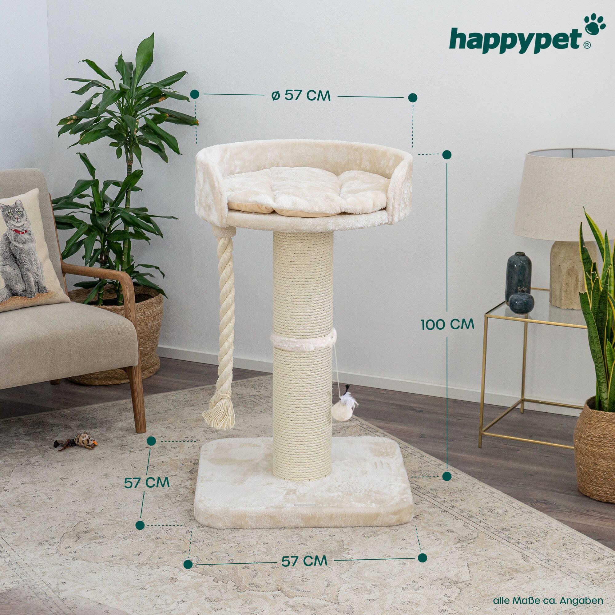 HAPPYPET Premium Kratzbaum Stabil für große Katzen Kletterbaum 100 cm | Creme BASIC