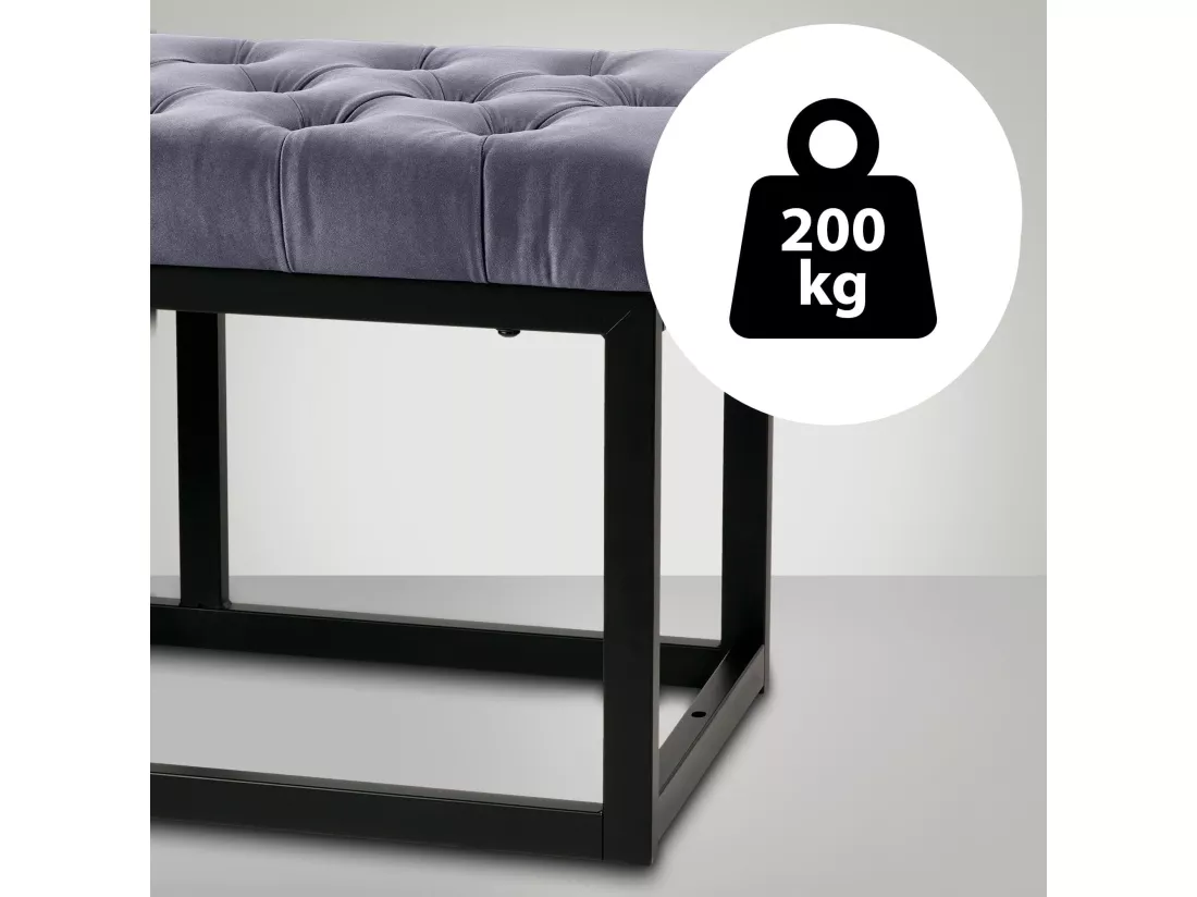 Banquette - Velours & Métal noir mat - Gris - Polson