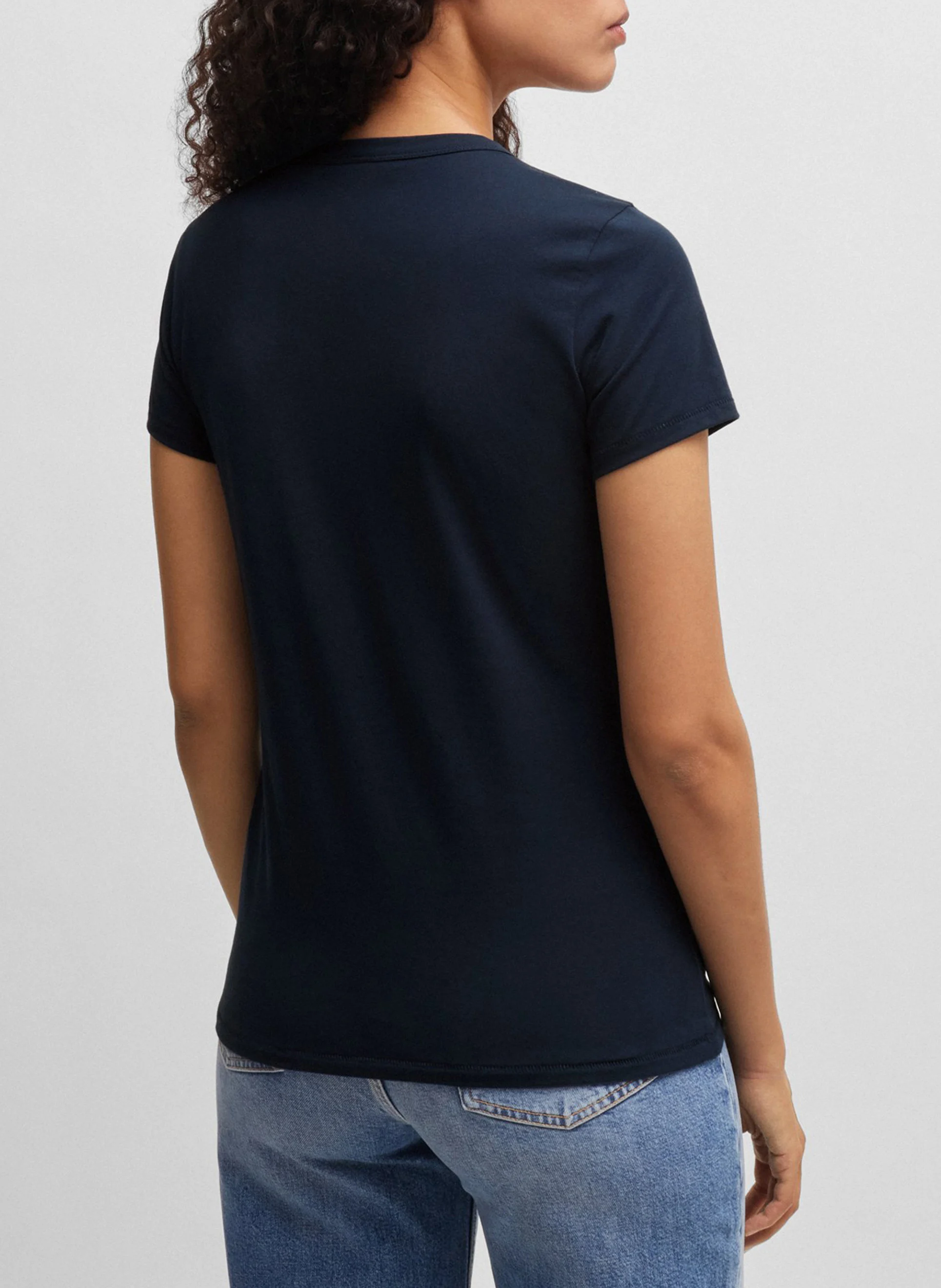 Tee-shirt droit col rond en coton | Bleu