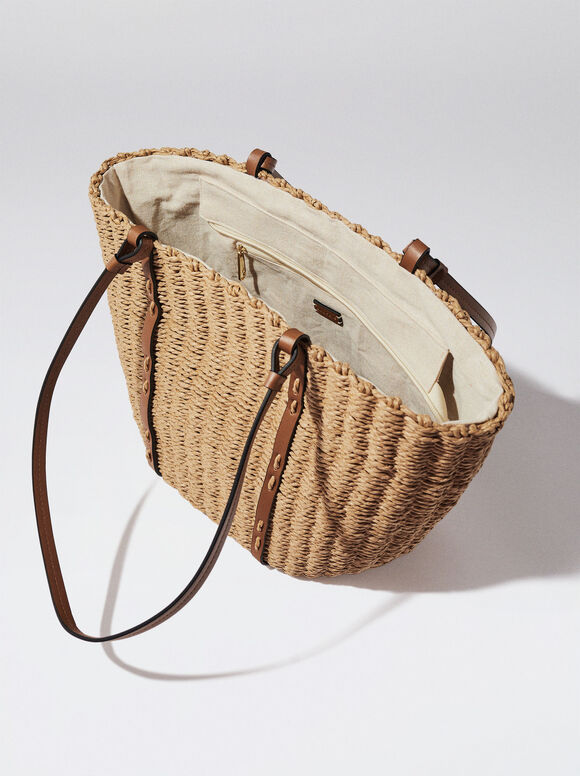 Bolsa de palha com pingente - Bege