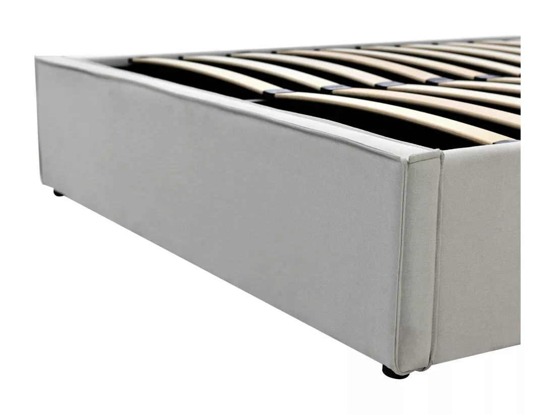 Lit coffre capitonné 90x200cm en tissu coton - avec sommier à lattes - Gris Clair