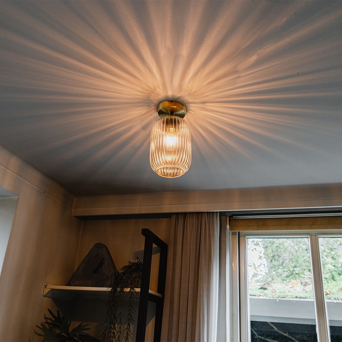 Art Deco plafondlamp messing met helder glas - Banci