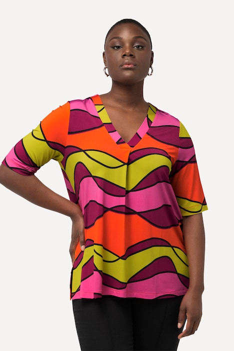 Slinkyshirt, Wellendesign, V-Ausschnitt, Halbarm