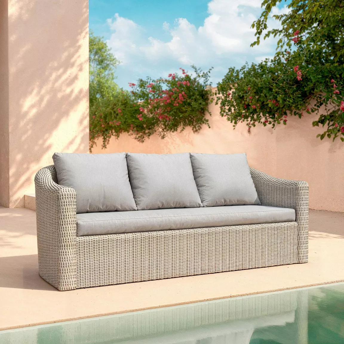 Salon de jardin en résine tressée 7 places 5 pcs Calvi Gris et gris clair